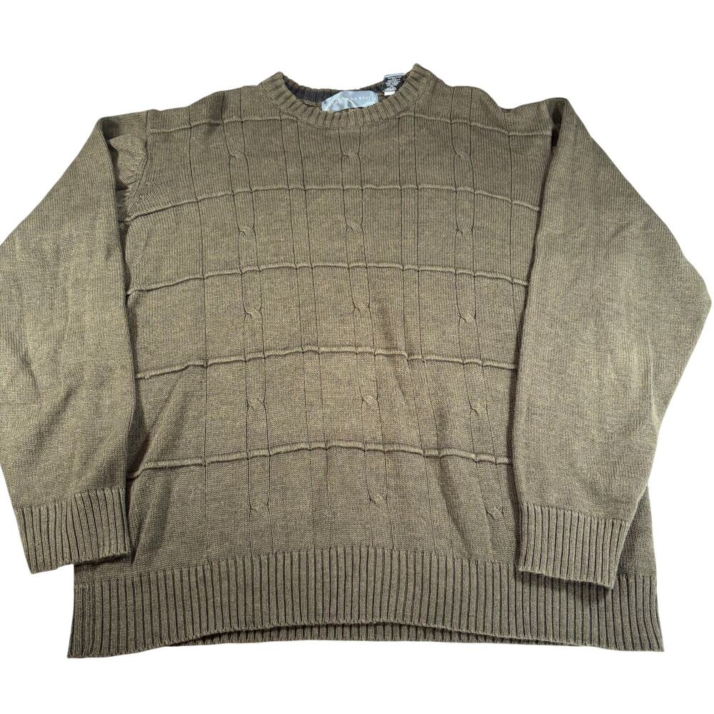 Oscar de la Renta Mens green cable knit sweater. Size XL. grandpacore, preppy